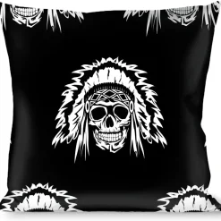 Buckle-Down Throw Pillow - Native American Skull Black/White