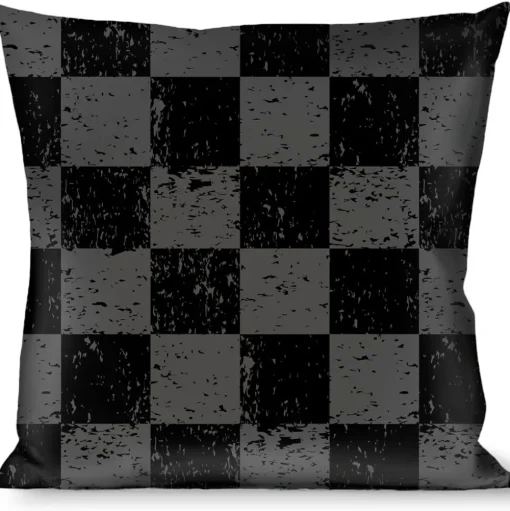 Buckle-Down Throw Pillow - Checker Weathered2 Black/Gray