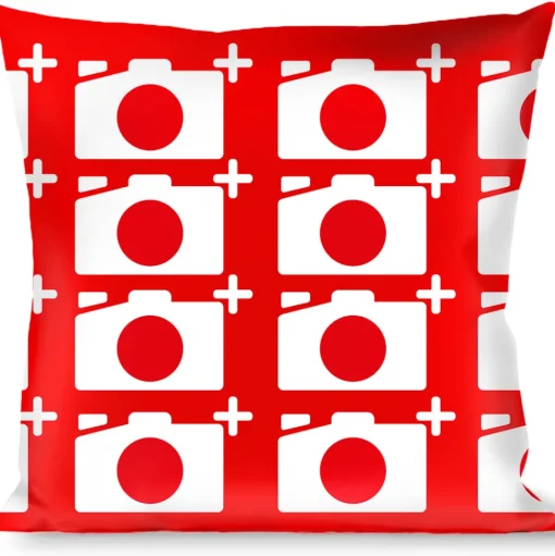 Buckle-Down Throw Pillow - Camera Red/White