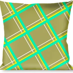 Buckle-Down Throw Pillow - Wire Grid Tan/Green/Yellow