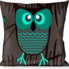 Buckle-Down Throw Pillow - Owls in Trees Turquoise