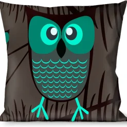 Buckle-Down Throw Pillow - Owls in Trees Turquoise
