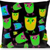 Buckle-Down Throw Pillow - Owls Black/Multi Neon
