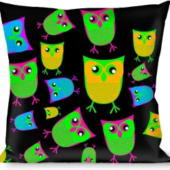 Buckle-Down Throw Pillow - Owls Black/Multi Neon