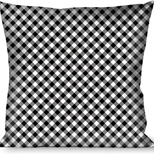 Buckle-Down Throw Pillow - Diagonal Buffalo Plaid Black/White