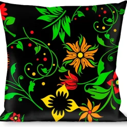 Buckle-Down Throw Pillow - Floral Collage Black/Red/Orange/Green