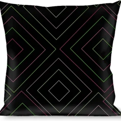 Buckle-Down Throw Pillow - Square Lines Black/Greens/Pinks