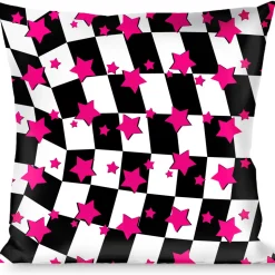 Buckle-Down Throw Pillow - Checker & Stars Black/White/Pink