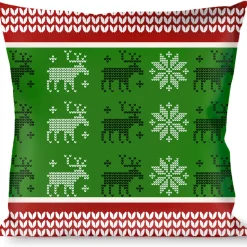 Buckle-Down Throw Pillow - Christmas Stitch Moose/Snowflakes Red/Green