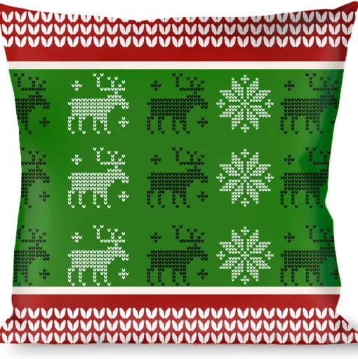 Buckle-Down Throw Pillow - Christmas Stitch Moose/Snowflakes Red/Green