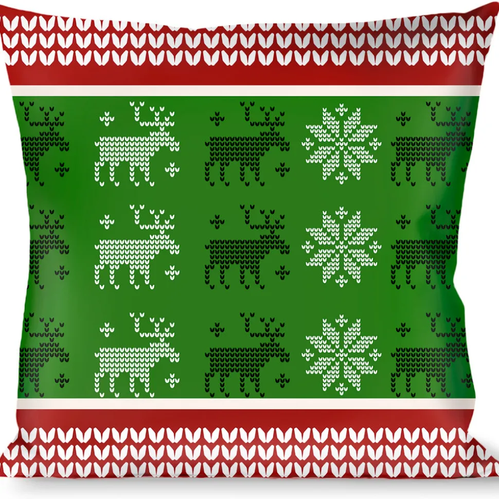 Buckle-Down Throw Pillow - Christmas Stitch Moose/Snowflakes Red/Green