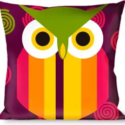 Buckle-Down Throw Pillow - Owls Striped w/Swirls Purple