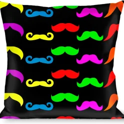 Buckle-Down Throw Pillow - Mustaches Black/Multi Color