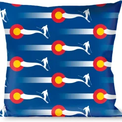 Buckle-Down Throw Pillow - Colorado Skier2 Blue/White/Red/Yellow