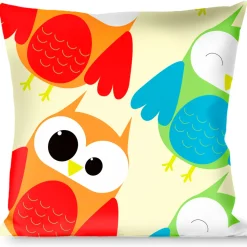 Buckle-Down Throw Pillow - Owl Eyes Yellow/Reds/Blues