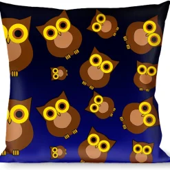 Buckle-Down Throw Pillow - Owls Scattered Black/Blue-Fade/Yellow