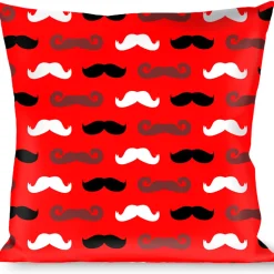 Buckle-Down Throw Pillow - Mustaches Red/Brown/White/Black