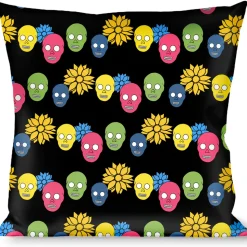 Buckle-Down Throw Pillow - Skulls & Flowers Black/Multi Color
