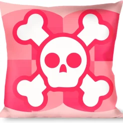 Buckle-Down Throw Pillow - Cute Skulls w/Checkers Pinks/White