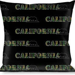 Buckle-Down Throw Pillow - CALIFORNIA/Bear Silhouette Black/Camo Olive