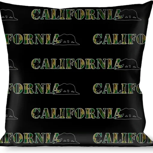 Buckle-Down Throw Pillow - CALIFORNIA/Bear Silhouette Black/Camo Olive