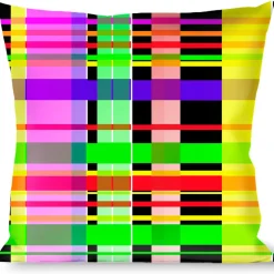 Buckle-Down Throw Pillow - Plaid Black/Multi Neon