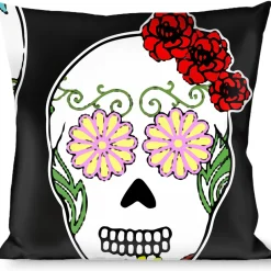 Buckle-Down Throw Pillow - Sugar Skull Outline Black/Multi Color