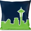Buckle-Down Throw Pillow - Seattle Skyline Navy/Lime Green