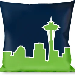 Buckle-Down Throw Pillow - Seattle Skyline Navy/Lime Green