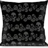 Buckle-Down Throw Pillow - Skulls Stacked Weathered Black/Gray