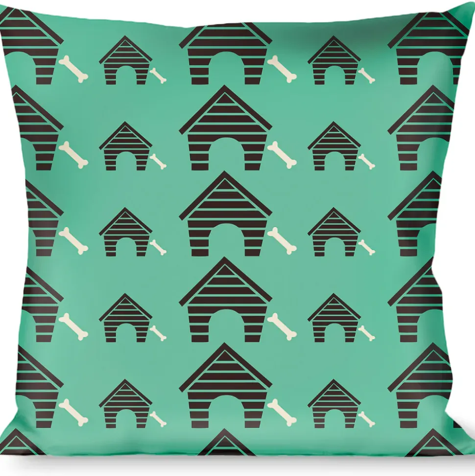 Buckle-Down Throw Pillow - Dog House & Bone Turquoise/Brown