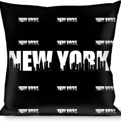 Buckle-Down Throw Pillow - NEW YORK Bold/Skyline Silhouette Black/White/Black
