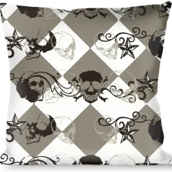 Buckle-Down Throw Pillow - Diamonds White/Gray w/Skulls