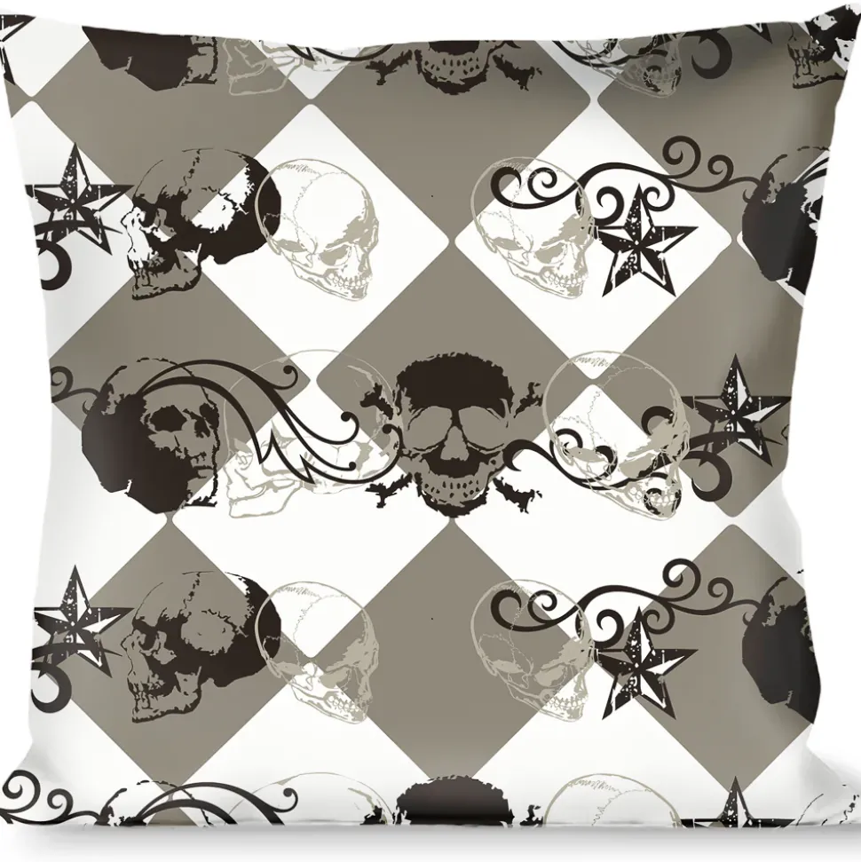 Buckle-Down Throw Pillow - Diamonds White/Gray w/Skulls