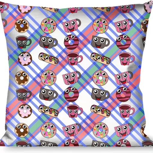 Buckle-Down Throw Pillow - Donuts & Coffee Cartoon