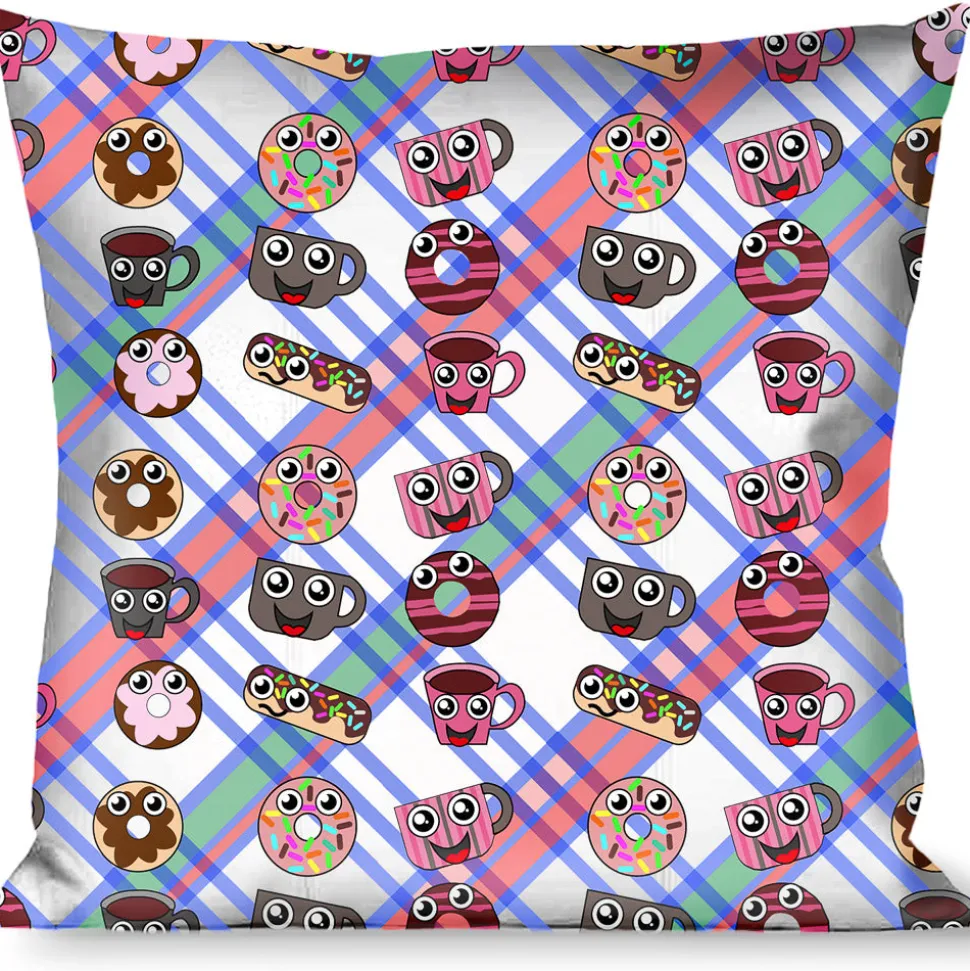 Buckle-Down Throw Pillow - Donuts & Coffee Cartoon