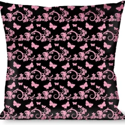 Buckle-Down Throw Pillow - Butterfly Garden Black/Pink