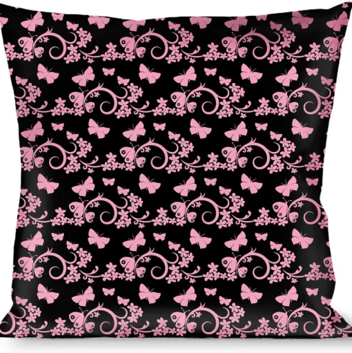 Buckle-Down Throw Pillow - Butterfly Garden Black/Pink