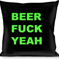 Buckle-Down Throw Pillow - BEER FUCK YEAH Black/Neon Green