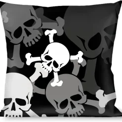 Buckle-Down Throw Pillow - Top Skulls Stacked Black/Gray/White