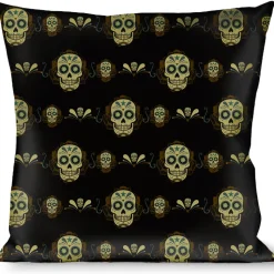 Buckle-Down Throw Pillow - Sugar Skulls Black/Olive/Burgundy
