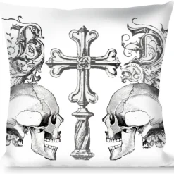 Buckle-Down Throw Pillow - BD Skulls w/Wings Black/Green