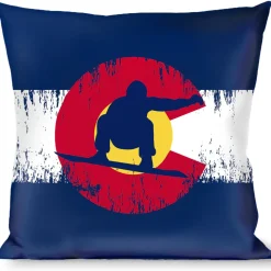 Buckle-Down Throw Pillow - Colorado Flag/Snowboarder Weathered