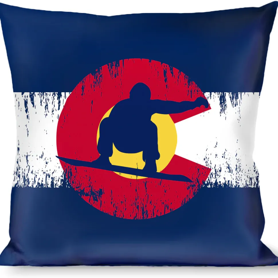 Buckle-Down Throw Pillow - Colorado Flag/Snowboarder Weathered