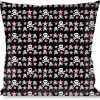 Buckle-Down Throw Pillow - Skulls & Stars Black/White/Pink