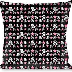 Buckle-Down Throw Pillow - Skulls & Stars Black/White/Pink