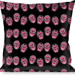 Buckle-Down Throw Pillow - Sugar Skulls Black/White/Fuchsia