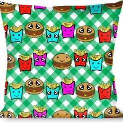 Buckle-Down Throw Pillow - Burger & Fries Cartoon Straight Green Tablecloth