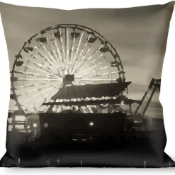 Buckle-Down Throw Pillow - Vivid SANTA MONICA Pier Skyline Grays/White