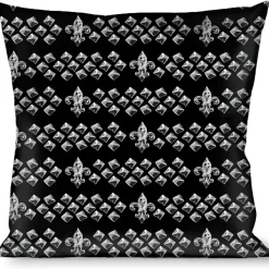 Buckle-Down Throw Pillow - Fleur-de-Lis/Studs Black/Grays